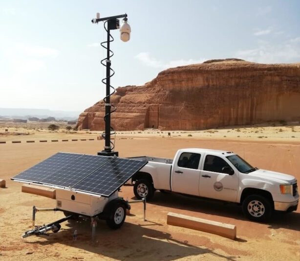 Trailers in Saudi Arabia protecting an archaeological dig.