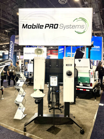 Display of Sentry Series pole-mounted video surveillance platform from Mobile Pro Systems, showcased in an exhibitor